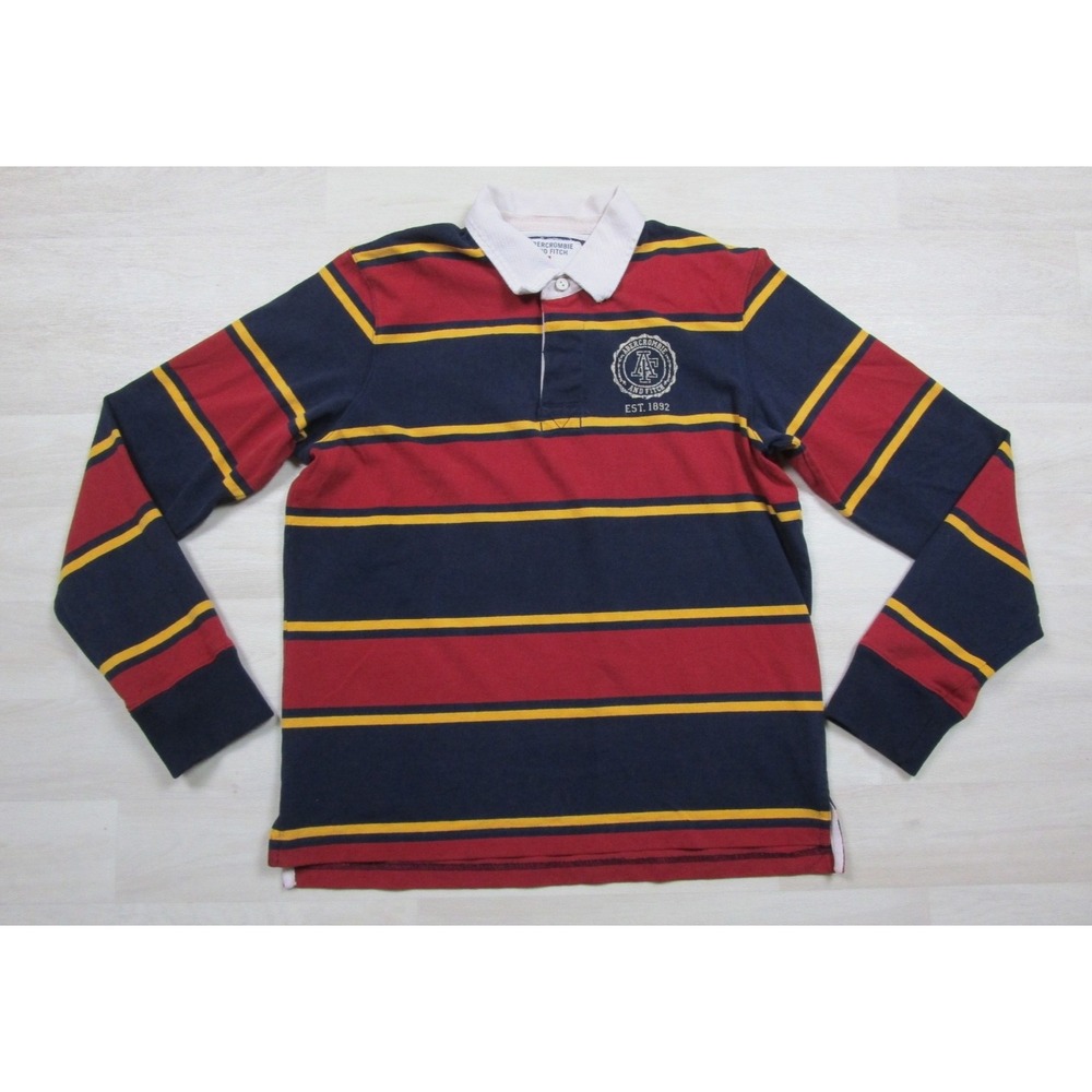 Vintage Y2K Abercrombie Fitch Rugby Shirt (L) Heavy Long Sleeve Stripe Preppy